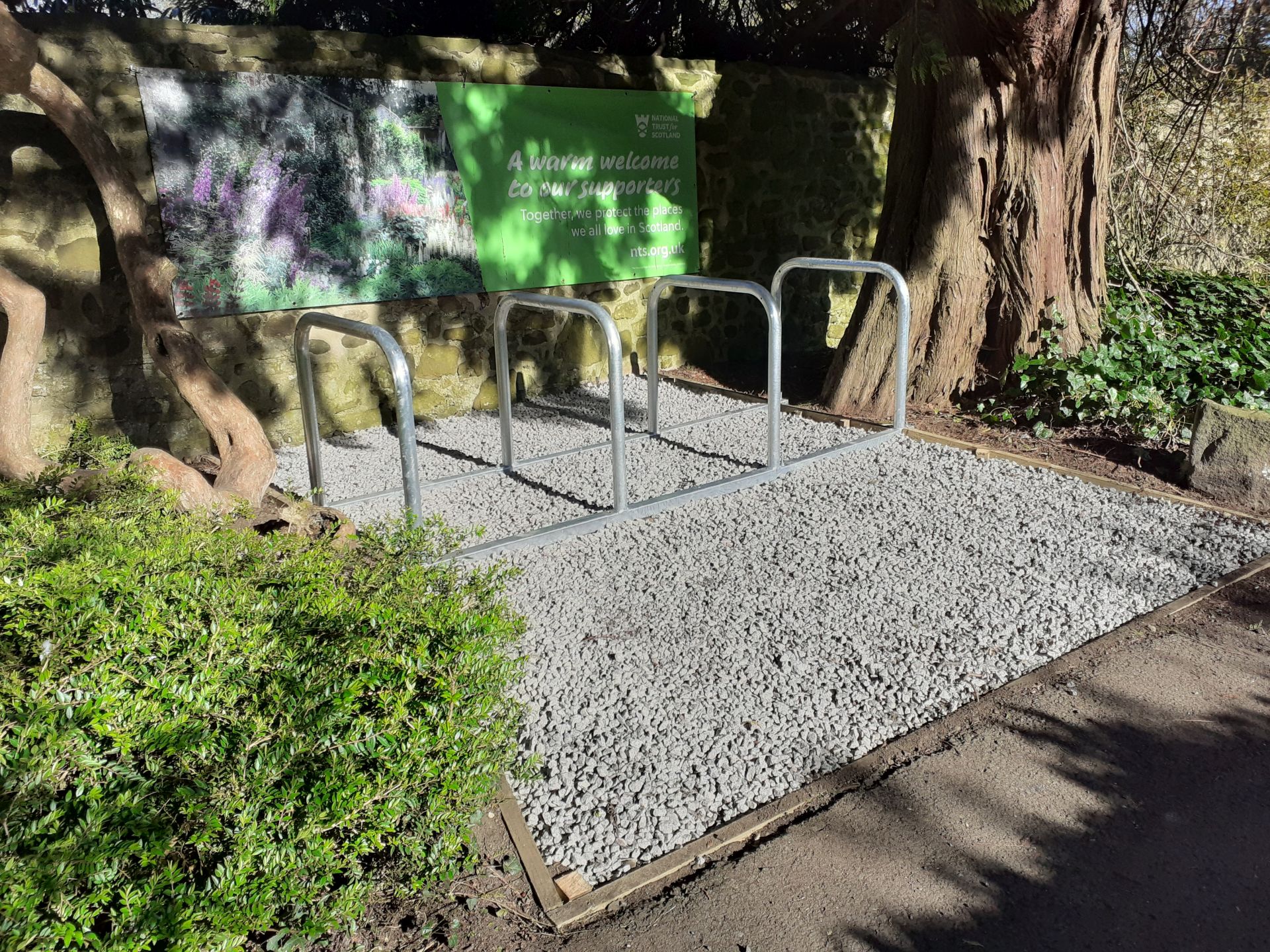 Bike rack installed at Malleny Garden by NTS