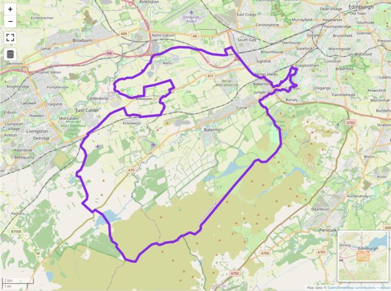 Image showing the boundary of the Pentland Community Chest Area of Benefit