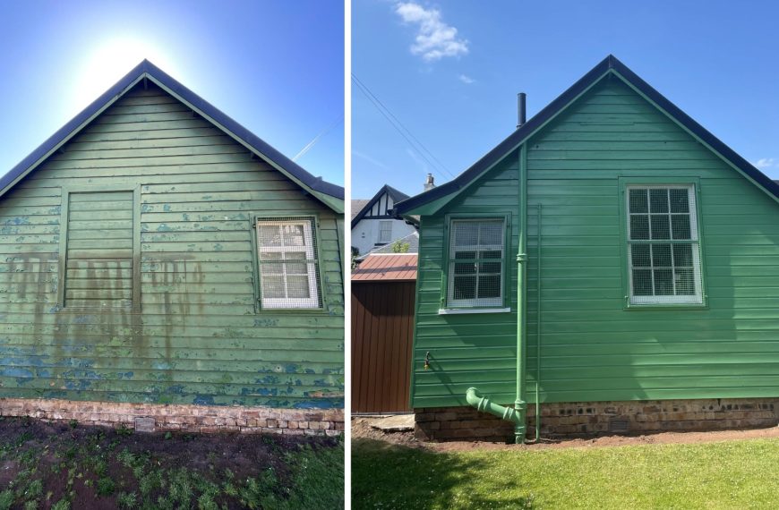 Before and after photos of the Juniper Green Tennis Clubhouse